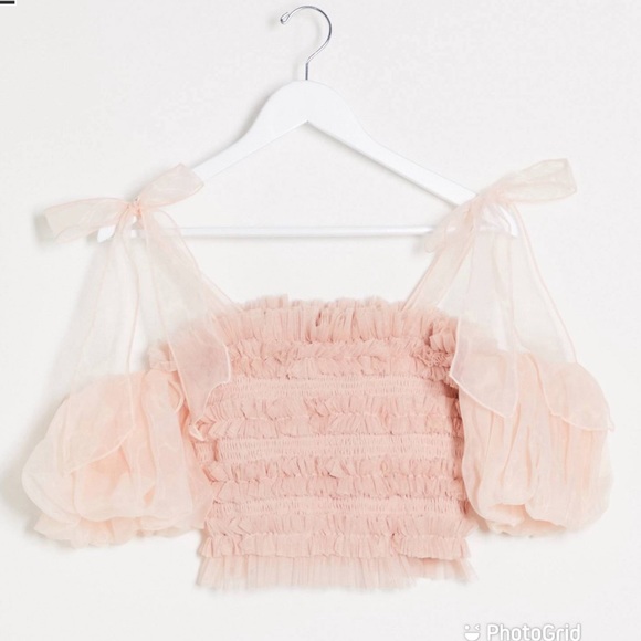 Lace & Beads ASOS Exclusive Ruched Crop Ruffle Top - Picture 1 of 7